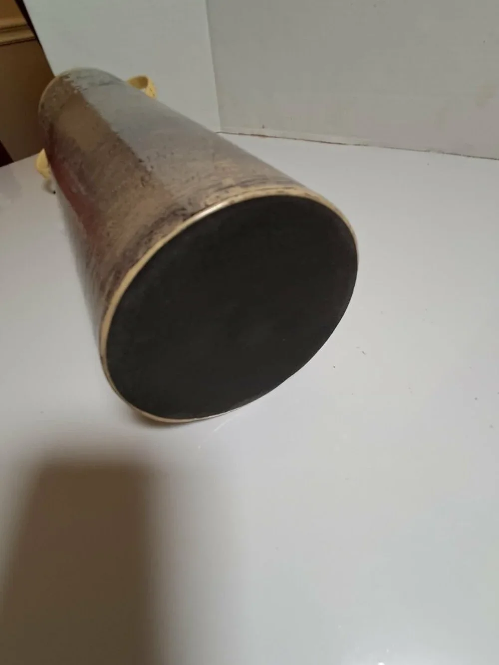 Handmade Indian Textured Metal Vase Gray Beige